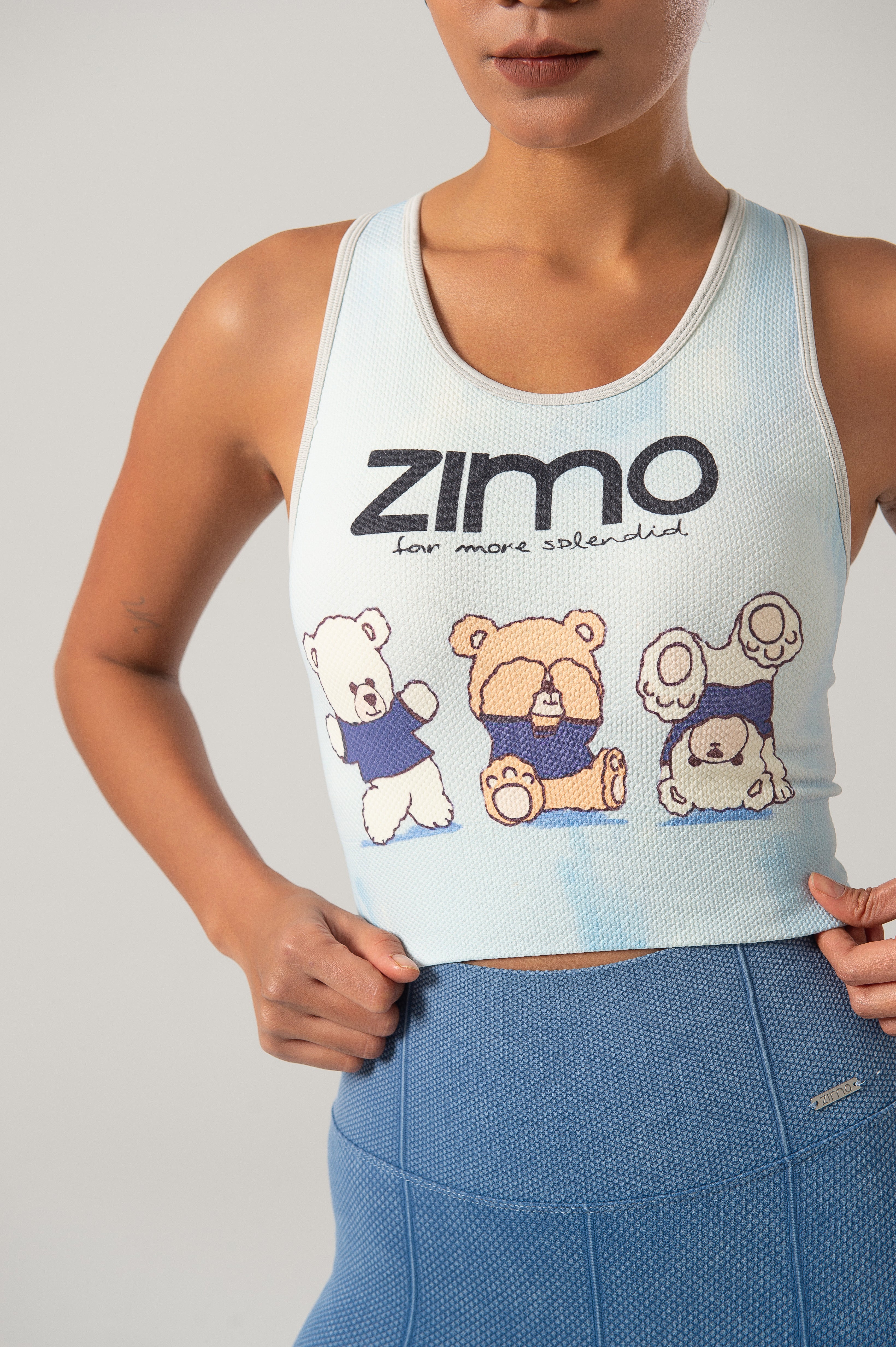 ZIMO Blue Background Three Bears Seamless Bra