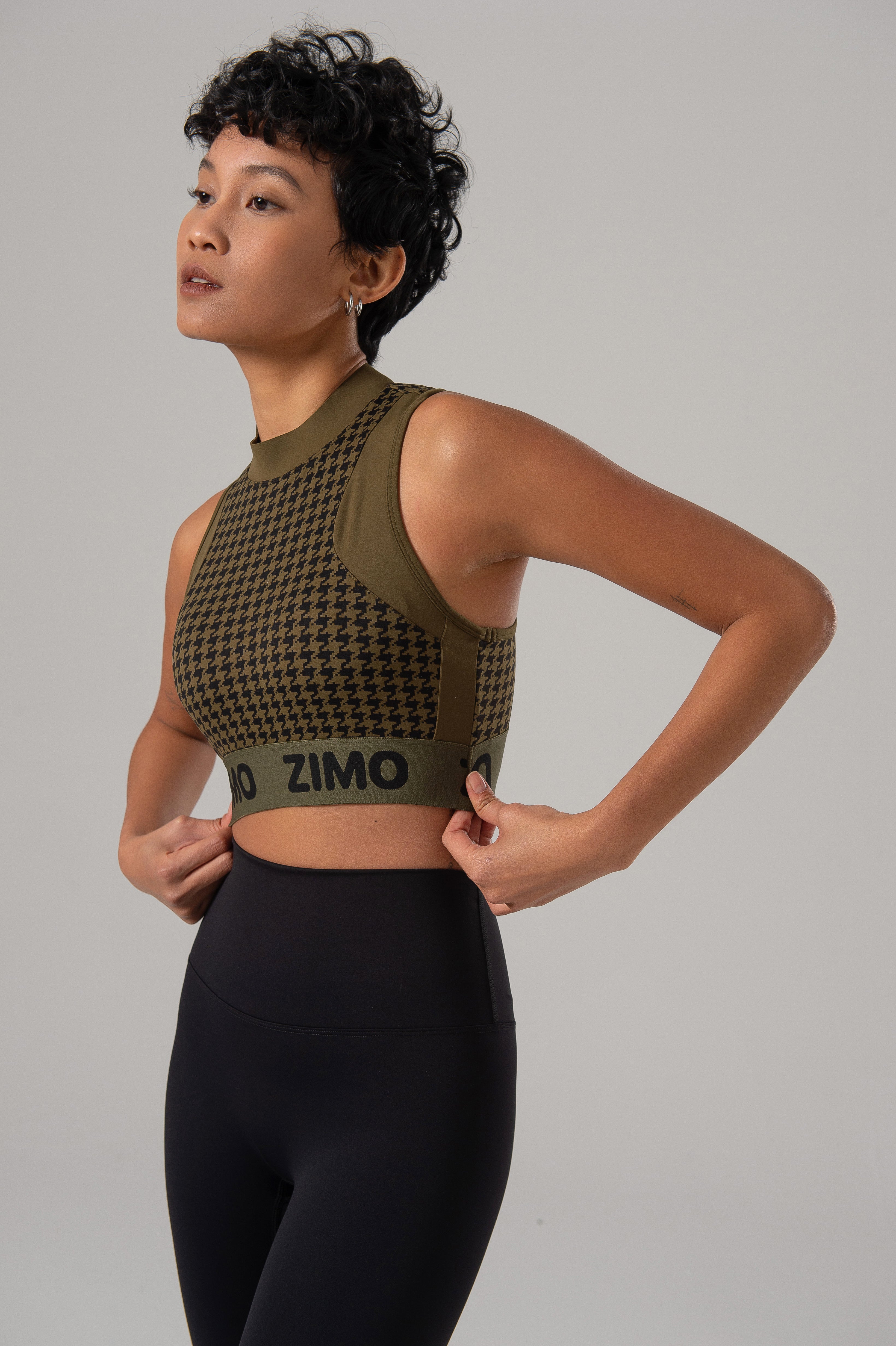 Green Houndstooth Grid Air Layer Bra